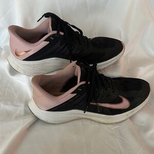 Nike Women's Black Running Sneakers with Pink and Rose Gold Accents
